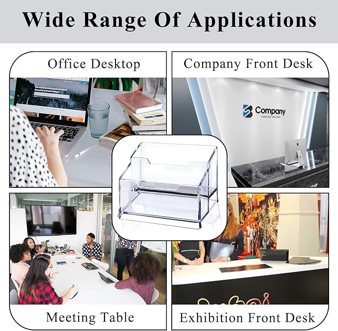 Clear Acrylic Business Card Holder,2 Tier Premium Acrylic Clear Business Card Holder Stand for Desk Fits 100 Business Cards