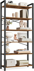 VASAGLE 6-Tier Bookshelf, Bookcase with Steel Frame, Book Shelf for Living Room, Home Office, Study, 11.8 x 26 x 73.2 Inches, Industrial Style, Rustic Brown and Ink Black ULLS062B01