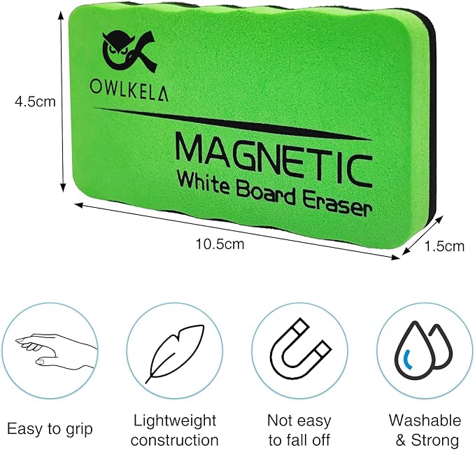 OWLKELA 12 Pack Dry Erase Erasers, Magnetic Whiteboard Eraser for White Board, White Board Markers Dry Erase, Ideal for Classroom, Home, Office, 4 Colors