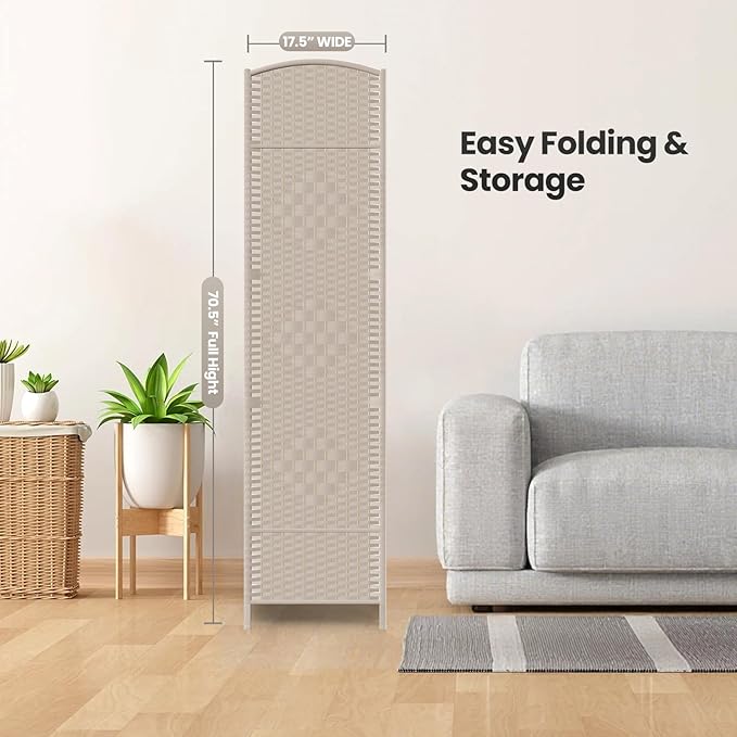 Cocosica 4 Panel Room Divider,6Ft Folding Privacy Screen,Tall - Extra Wide Foldable Panel Partition Wall Divider with Diamond Double-Weaved Hand-Woven Design Room Screen Divider