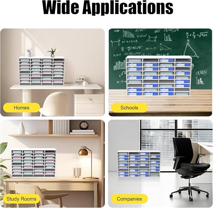 36 Slots Mail Sorters for Office, PVC Literature Organizer with Removable Shelves, Door-Less Mail Center Paper Storage Cabinet for Files Magazines Documents, 9.3 * 2.4in Each Slot (36 Slots - White)