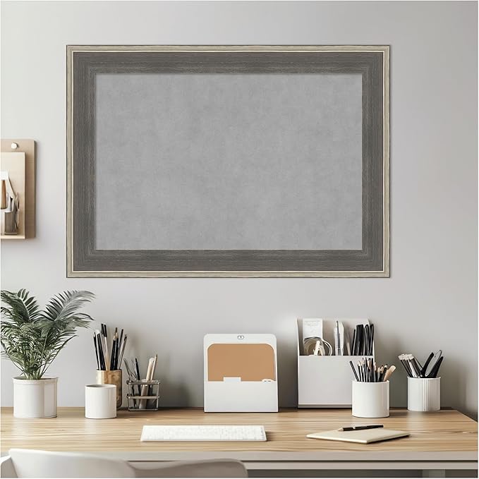 Amanti Art Grey Framed Magnetic Board 21x29 Medium Vision Board for use with Magnets, 100% Metal Sheet to Display Items as Office Decor or for Home Organization in mudroom, Kitchen or Kids Room