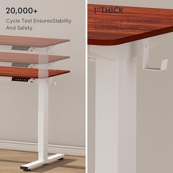 FLEXISPOT EN1 One-Piece Standing Desk with 1-Inch Thick Seamless Desktop, 60"x24" Electric Height Adjustable Desk for Home Office, Multi-Monitor Setups & Easy Assembly, Mahogany