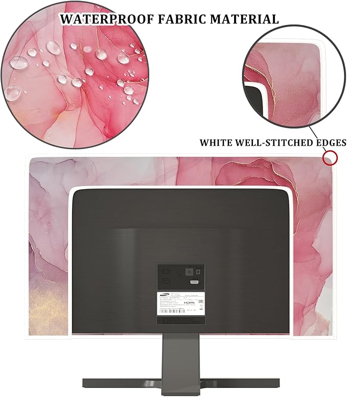 Baocicco Abstract Waterproof Television Cover with Pink Marble Design 40, 41, 42，43 Inch Full Body Cover for TV Screen Weatherproof Dust-Proof TV Screen Covers Sleeve Compatible with LED OLED Desktop