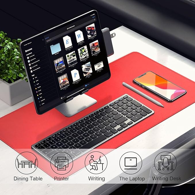 Leather Desk Pad Protector, 39.4' X 17'' Large Mouse Pad, Office Desk Mat, Non-Slip PU Leather & Suede Base Desk Blotter, Laptop Desk Pad, Desktop Mat for Office Home, Candy Red