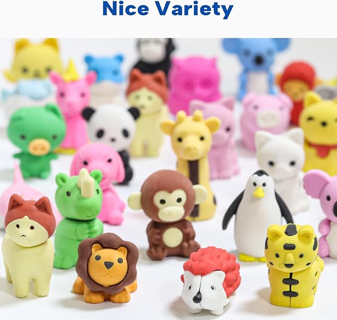 Gomimeor 65 Pcs Animal Erasers for Kids, Pencil Erasers Bulk, Cute Animal Erasers for Classroom Prizes and School Supplies, Assorted Colors