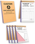 Custom Carbonless Invoice Book with Logo, Personalized Cover & Inner Pages, 2 Part NCR Receipt & Work Order Forms, Easy Tear, Writing Shield for Small Business (2-Part [White/Red], 8.3 x 5.5INCH)