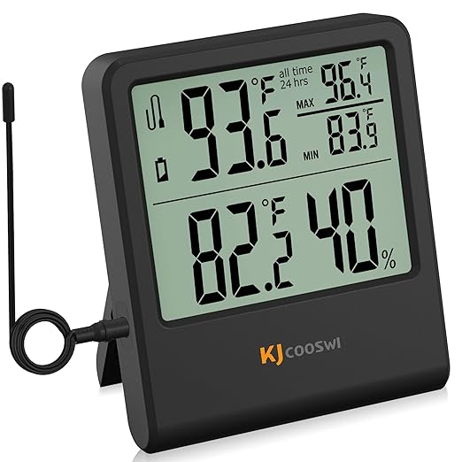 Digital Indoor Outdoor Thermometer Wired, Indoor Outdoor Temperature Monitor with Min/Max Record and Extra Temperature Probe Sensor for Home, Office, Greenhouse, Aquarium, Refrigerator, Freezer