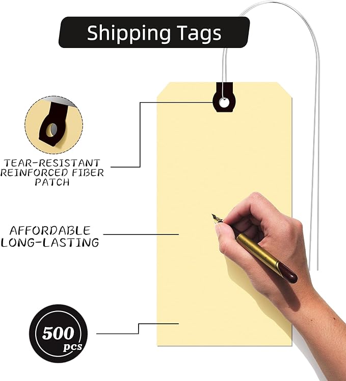 INNOVART Shipping Tags - Double Wired 7 1/2" x 3 3/4", Manila Wire Tags with Reinforced Eyelet, Case of 500