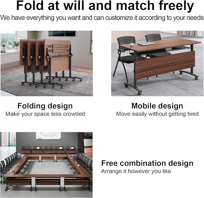 czxhaery Conference Room Table,Flip Top Conference Table The Folding Conference Table with Silent Wheels is Convenient and Fast,Mobile Training Table (4pack 160 * 60 * 75)