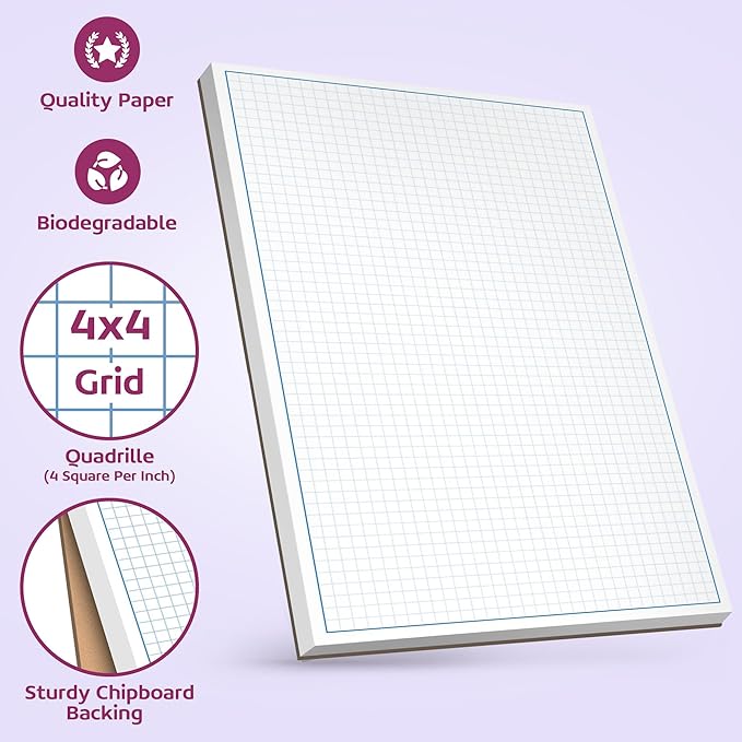 Graph Paper Pad for Blueprint Drawings, Drafting, Engineering Drawing, and Planning - Graph Paper 8.5x14 Blueprint Quadrille Grid Paper Pads with Blue Lines, High Brightness 50 Sheets (1-Pack)