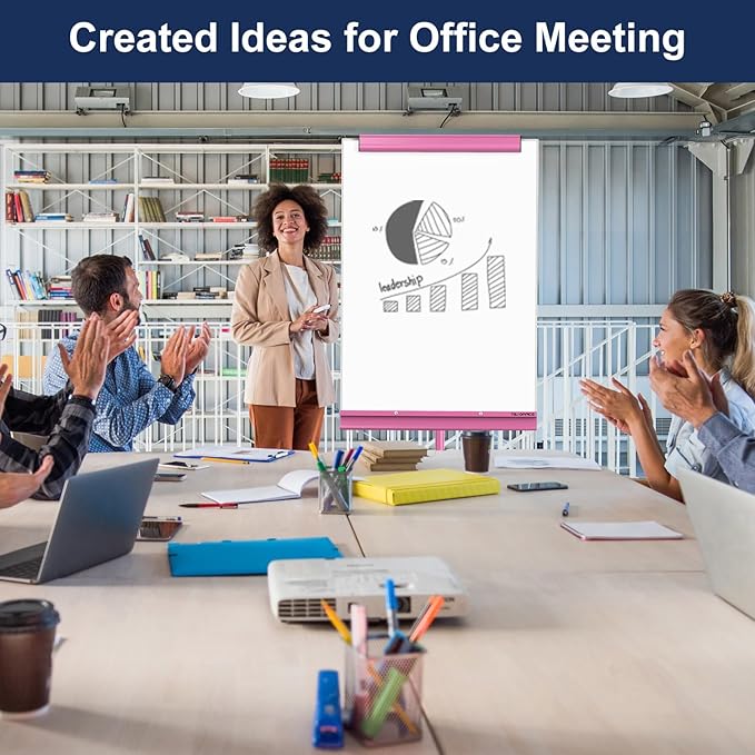 TSJ OFFICE Rolling Whiteboard Standing - 40 x 26 Inches Magnetic Mobile White Board with Stand, Height Adjustable Dry Erase Board on Wheels with Paper Clamp on Top, Violet