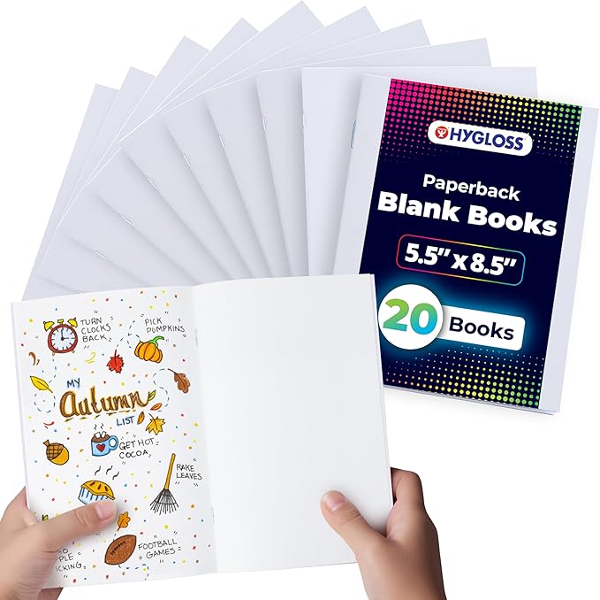 Hygloss Blank Books - Bulk 20 Pack – 5.5" x 8.5" A5 White Paperback Blank Books for Kids to Write Stories, Doodle, Arts & Crafts – Plain Drawing Sketchbook, Unlined Journal, Notebook Without Lines
