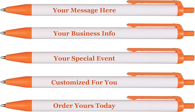 RevMark Personalized Ballpoint Pen, Custom Printed Name, Business or Event Information, Timeless Advertising, USA Made Pens, Promotional Marketing, Smooth Black Ink, Bulk Pack (Orange,100 Ct)