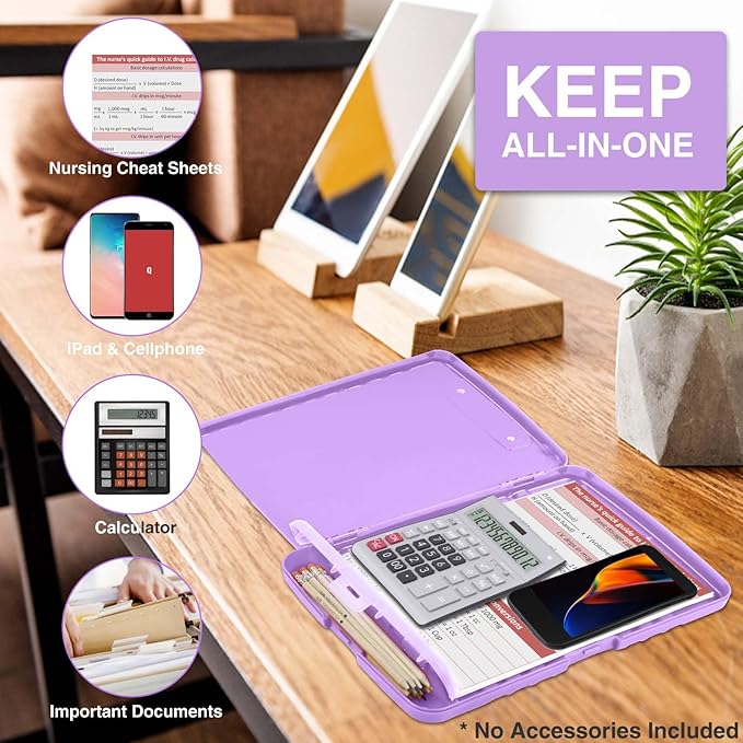 Sooez Clipboard with Storage, High Capacity Nursing Clip Board 8.5 x 11 with Pen Holder & Low Profile Clip, Plastic Clipboards Case Box, Teacher Must Haves School Office Supplies,Letter Size/ A4
