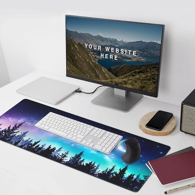 CANFLASHION Gaming Mouse Pad,Large Mouse Pads for Desk,Non-Slip Rubber Base Extended Mousepad,XXL Keyboard Mouse Mat,Computer Keyboard Desk Pad with Stitched Edges,35.4x15.8inch,Clear Stary Night