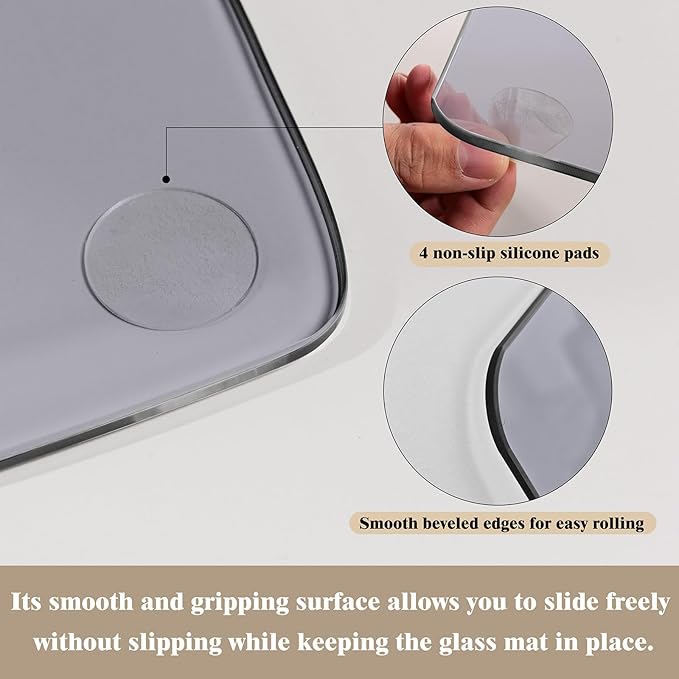 Koonmi Tempered Glass Chair Mat for Hardwood Floors & Carpets, 36" x 55“ Grey Heavy Duty Office Floor Protector, Scratch & Dust Concealing, Noise-Free for Home Office Desk