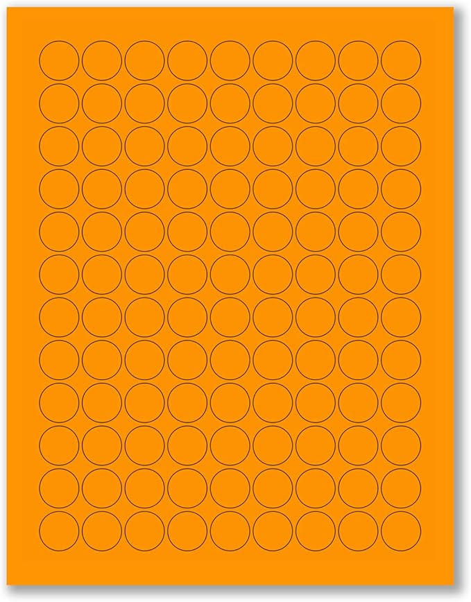 8-1/2 x 11" Fluorescent Labels for Laser & Inkjet Printer (Orange Fluorescent, 3/4" Round - 108 Per Page | 2700 Labels)
