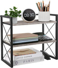 YINMIT Desktop Shelf Organizer, 2 Tier Office Shelves, Wood Desk Organizer Storage Rack and Freestanding Display Shelf for Office, Dormitory, Home (Grey)