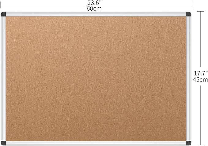 VIZ-PRO Cork Notice Board, 24 X 18 Inches, Silver Aluminium Frame