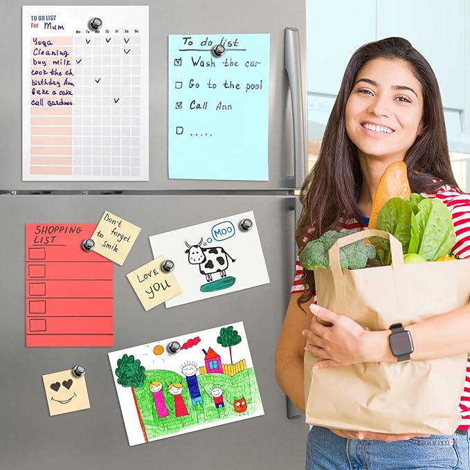 Pack of 16 Fridge Magnets - Black & Whiteboard Magnets for Office, Kitchen, Decorations & Cruise Door