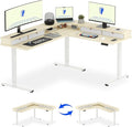 FLEXISPOT 71" L Shaped Standing Desk Electric Corner Table with Shelf, 4 Storage Drawers, Adjustable Computer Workstation for Home, Office, Game, Studio,Light Maple Top + White Frame