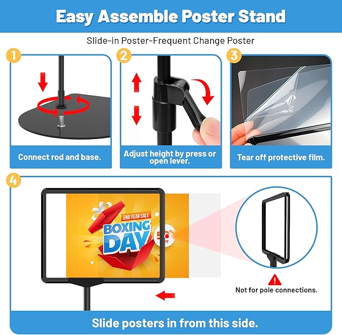 4Pack Sign Stand for Display 8.5 x 11, Adjustable Poster Stand for Table Top & Floor, Floor Standing Sign Holder, Signage Stands for Business, Tradeshow, Store, Farm Display Stands