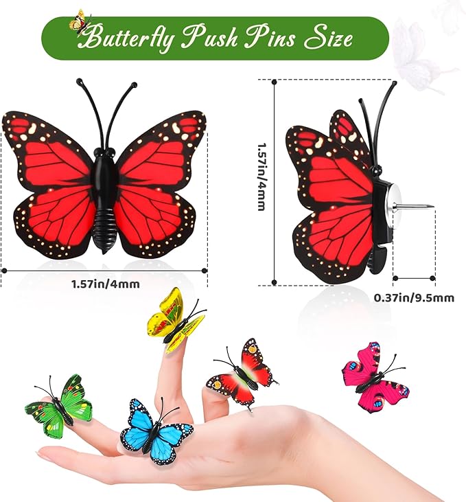50Packs Purple Butterfly Push Pins Decorative Thumb Tacks Pushpins for Cork Board Thumbtacks for Hanging for Board Bulletin Corkboard Cubicle Wall in Office Decor Home Decorations