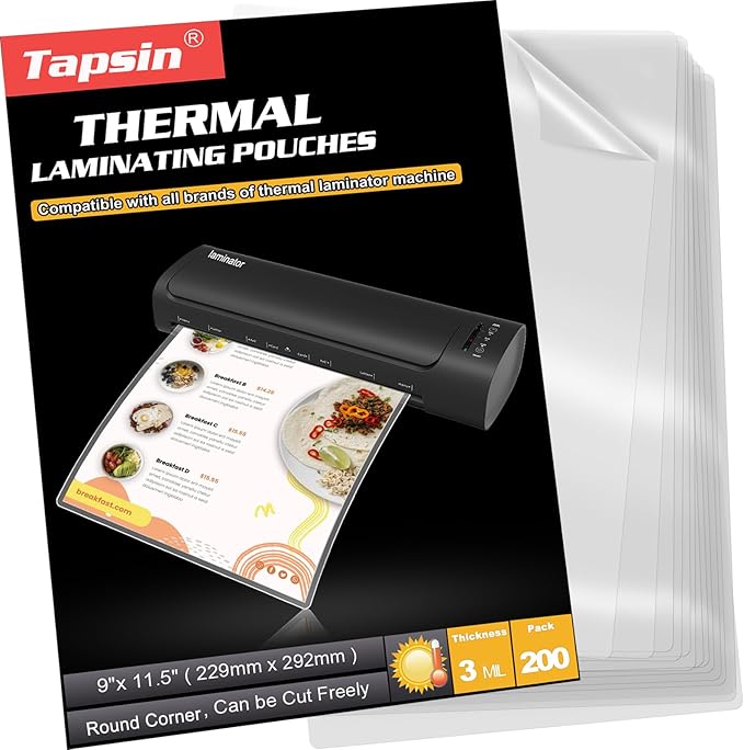 Laminating Pouches 9 x 11.5, 3 Mil Laminating Sheets 200 PCS Clear Thermal Laminate Sheets Holds 8.5 x 11 Inch Sheets, Universal Lamination Paper for Laminator, Photos, Files, Round Corner
