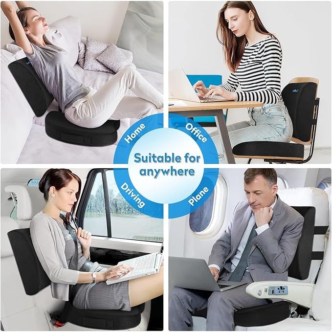 CloudBliss Seat Cushion,Office Chair Cushion,Car Seat Cushions,Lumbar Support Pillow for Office Chair,Back Support Memory Foam Pillow Coccyx Cushions for Tailbone Pain,Sciatica Back Pain Relief Black
