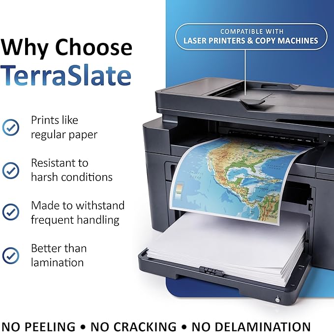 TerraSlate Premium Waterproof Paper, 5 MIL 8.5” x 11”, Laser Printer & Copy Machine Compatible, Durable & Rain/Weather-Proof Copy Paper, White Paper (250 Sheets)