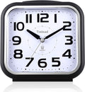 Tinload 5.5" Large Analog Alarm Clock Silent Non Ticking, Gentle Wake, Beep Sounds, Increasing Volume, Battery Operated Snooze and Manual Light, Easy Set, Black (Best for Elder)