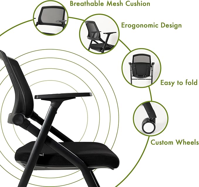 VACYOVKE Home Office Chair Set of 4 Adjustable Armrest Ergonomic Mid-Back Breathable Mesh Foldable Conference Reception Chairs for School Waiting Room Small Space