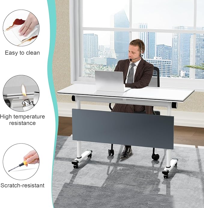 Conference Table,55.1''Folding Conference Room Table for 4-12 People,Mobile Flip Top MeetingTraining Table with Different Coulor and Styles for Offices, Classrooms,Meeting Room (4, B)