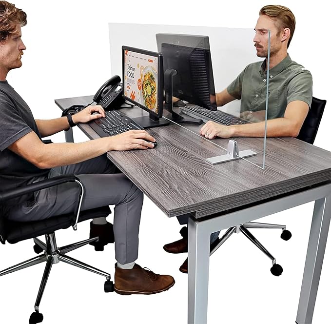 OBEX Acrylic Free Standing Screen, Divider for Desk Privacy Home & Office Partitions for Table Top Workstation, Portable Cubicle Panel for Work, 12" x 48", Clear