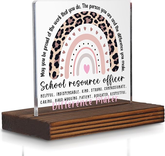 School Resource Officer Appreciation Gift Desk Sign, Rainbow Leopard Print Difference Maker Plaque, Thank You Police School Security Decor PA076