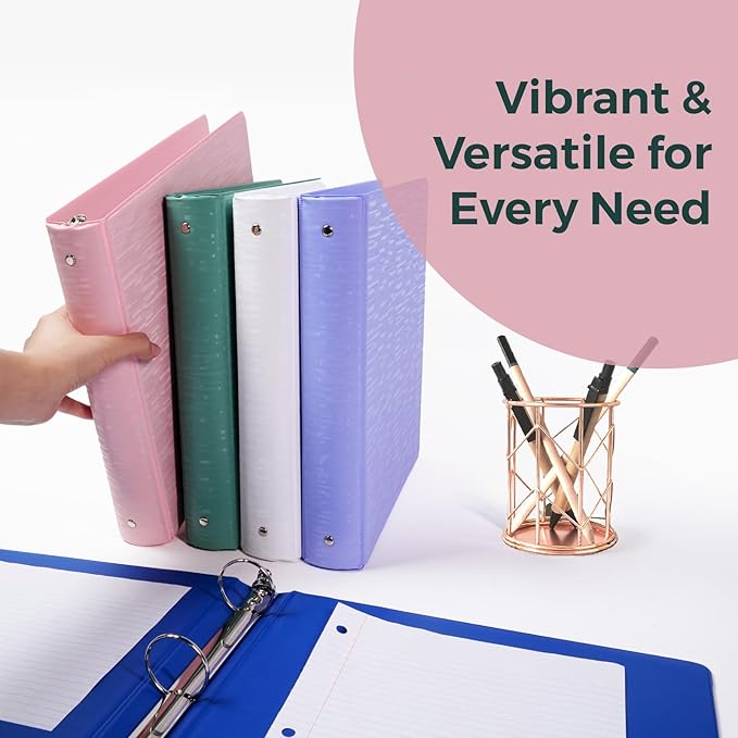 POPRUN 3 Ring Binder 1 Inch, PVC-Free, Holds 175 Sheets of 8.5 x 11 Paper, Extra Durable Organizer with 2 Pockets for School & Office, Heavy-Duty, 2 Pack, Prussian Blue