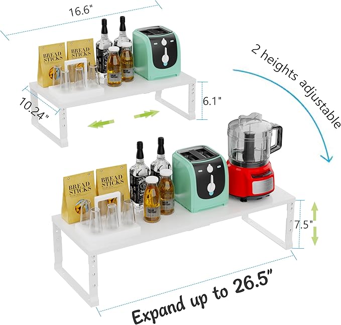 Jojocross Expandable Stackable Spice Rack Organizer for Kitchen Cabinet,Adjustable Counter Shelf, countertop, Pantry,Cupboard,Bathroom,Bedroom(2Packs/White/Large)