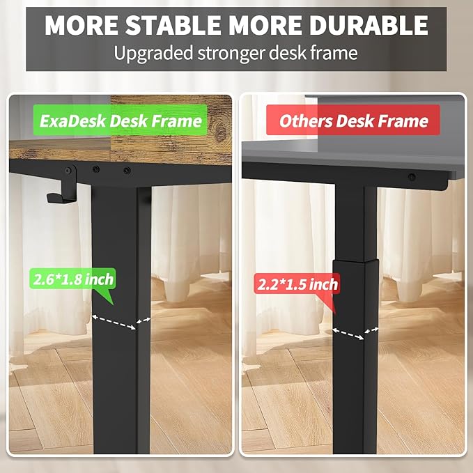ExaDesk 48 x 30 Inch Electric Standing Desk with 2 Drawers, Adjustable Height Widened Stand Up Desk with Storage, Sit to Stand Ergonomic Workstation for Home Office, Rustic Brown
