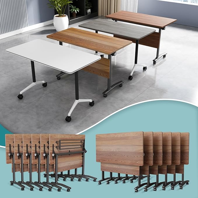Conference Table Flip Top Mobile Conference Room Tables,Folding Conference Table with Wheels,Large Meeting Training Seminar Table Saving Space for Office Classroom(12B,70.8'')