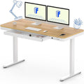 FLEXISPOT 55" Electric Standing Desk with Drawers, Quick Assembly Home Office Sit Stand Desk with Storage, USB Charging, Computer Desk for Home Office (Maple Top + White Adjustable Frame, Comhar)