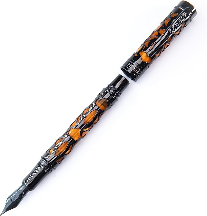 Conklin Endura Deco Crest Fountain Pen in Orange with Rose Gold Accents – Flex Nib, Refillable Luxury Writing Instrument
