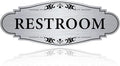 Restroom Sign Sticker for Business & Home, Self-Adhesive Brushed Silver Elegant Bathroom Signs for Door, Durable & Waterproof Unisex Restroom Signage for House Toilet, Office, Store, Shop
