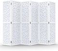 VINGLI 70'' H Room Divider, Non-Woven Fabric Privacy Screen, Indoor Partition Wall Dividers, Freestanding Hinged Space Separator with Modern Unique Pattern (White, 6 Panel)