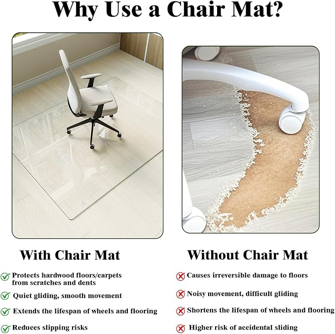 Koonmi Tempered Glass Chair Mat for Hardwood Floors & Carpets, 46" x 55“ Transparent Heavy Duty Office Floor Protector with Noise-Free Gliding Shatterproof for Home Office Desk