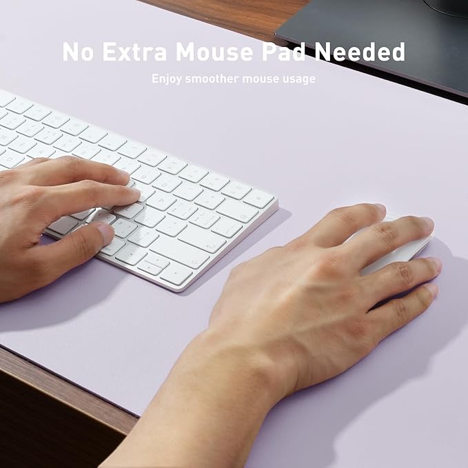 Aothia Faux Leather Desk Mat – Large Mouse Pad, Non-Slip PU Leather Blotter, Waterproof Writing Surface for Office and Home (Soft Lavender, 47.2" x 23.6")