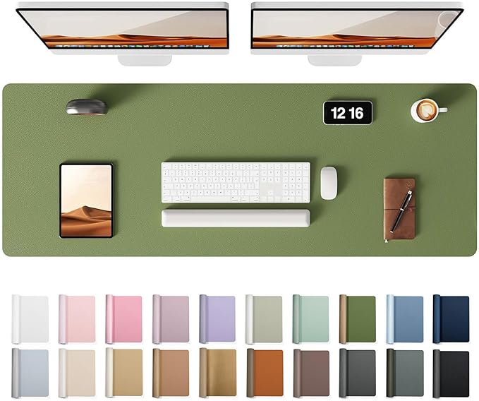 YSAGi Leather Desk Protector, Office Mat, Large Mouse Mat, Non-Slip PU Leather Blotter, Laptop Pad, Waterproof Writing Pad for Office and Home (Bamboo Green, 47" x 17")