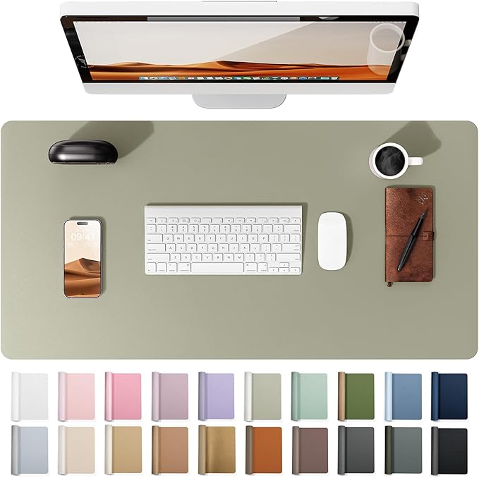YSAGi Leather Desk Pad Protector, Office Desk Mat, Large Mouse Pad, Non-Slip PU Leather Desk Blotter, Laptop Desk Pad, Waterproof Desk Writing Pad for Office and Home (Olive Beige, 23.6" x 13.8")