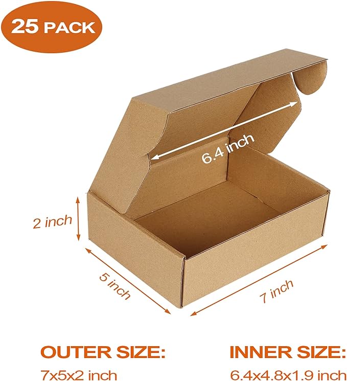 PHAREGE 7x5x2 inch Shipping Boxes Bulk 25 Pack Brown, Tab Lock Tuck Top Mailer Boxes for Packaging Small Business, Small Cardboard Gift Boxes for Wrapping Mailing Present