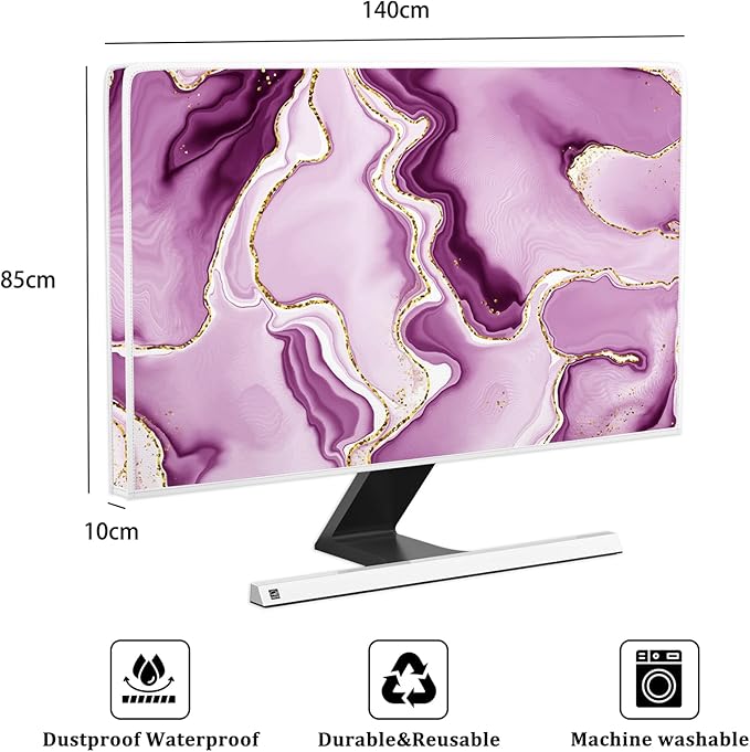 Baocicco Violet Gold Marble Waterproof Weatherproof and Dust-Proof TV Screen Cover 58, 59, 60 Inch for Home Office Creative TV Covers for TVs Screen Anti-Static Dustproof Protective